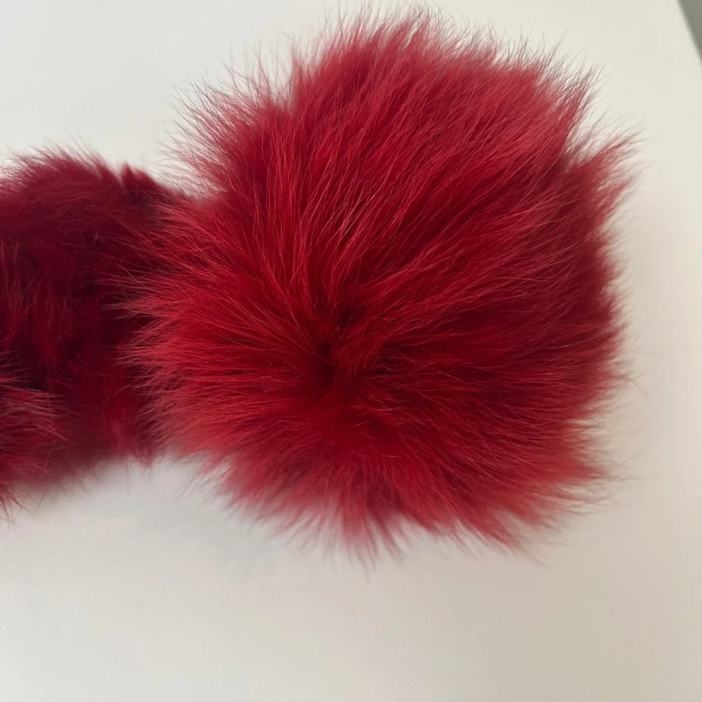 Red Rabbit and Fox Fur Neck Warmer Pom-Pom Detail Pull-Through Neck Warmer Scarf